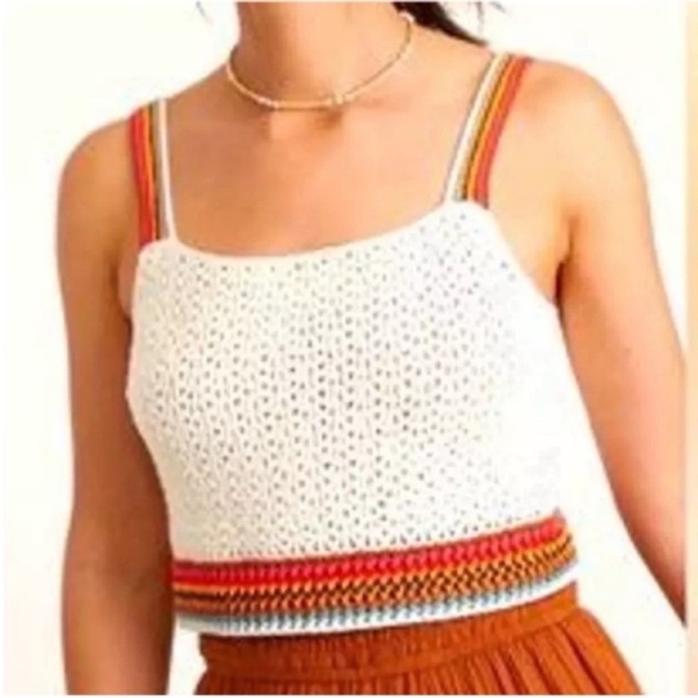 NWT Marine Layer White White Crochet Crop Top with Multicolor Straps Size XL